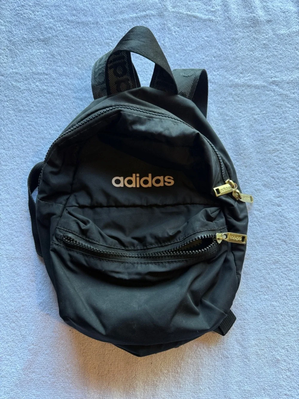 adidas Black Round Mini Backpack with Gold Zips